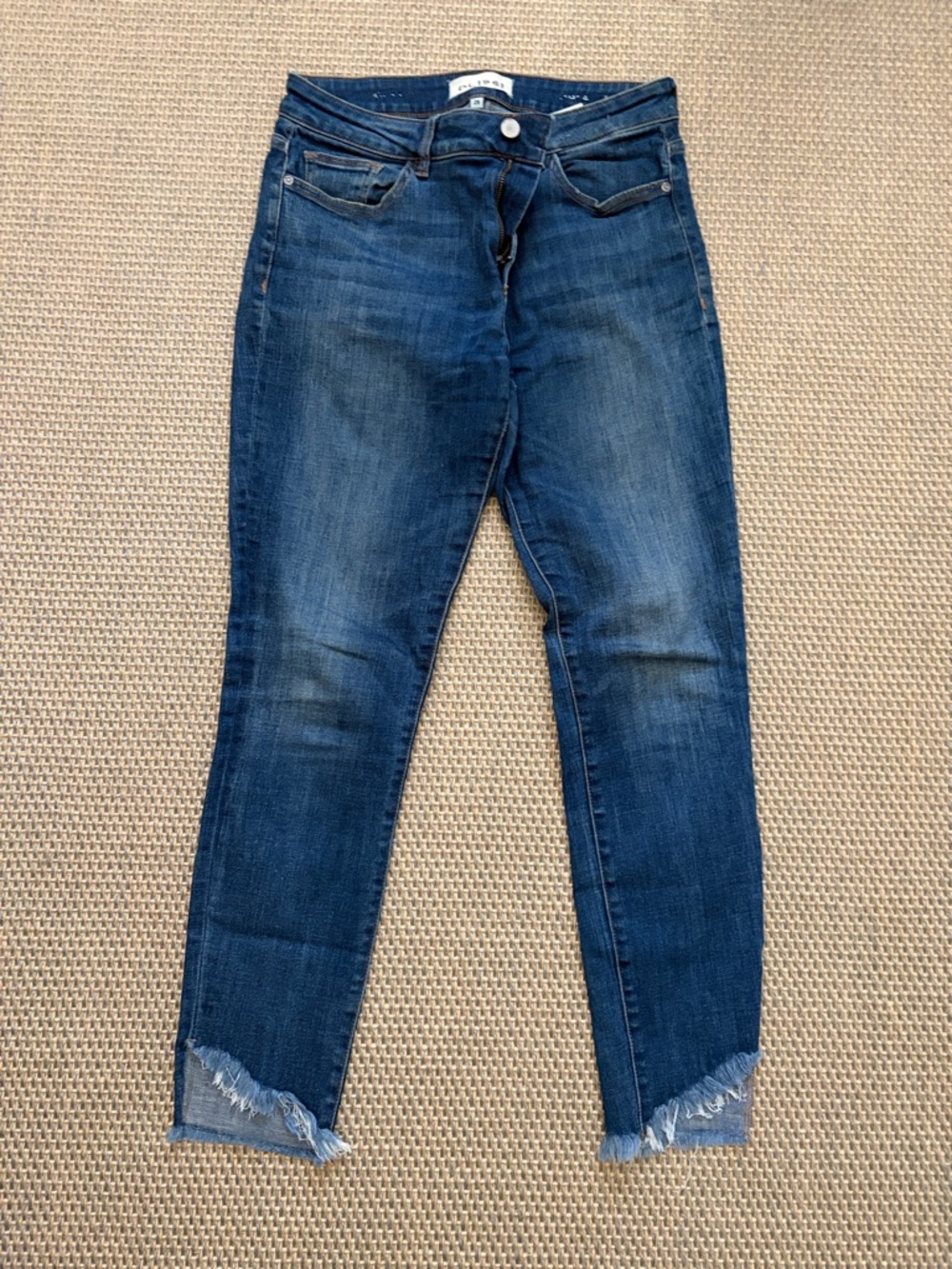 DL1961 Dark Blue Frayed-Hem Skinny Ankle Jeans
